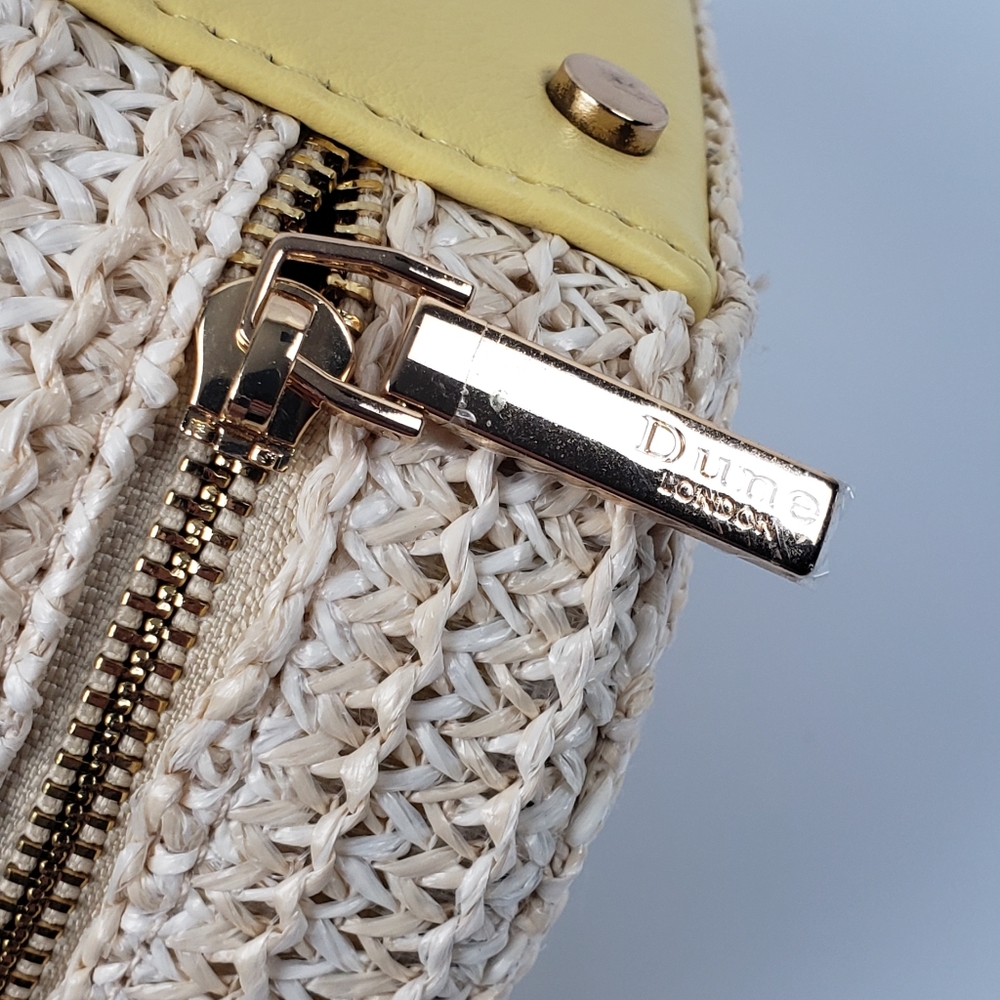 Dune London Beige Yellow Crossbody Bag Snap Zipper Closure Bead Handle No Strap - Picture 4 of 16